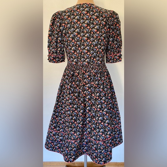 Vintage Austrian Cotton Midi Dress *Size 38* HASEGG Blue Pink Cottagecore Floral - Picture 4 of 9
